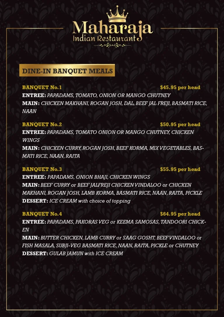 Dine in banquet menu